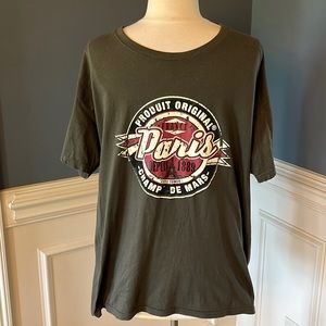 Paris France Eiffel Tower Olive Green Mens Large Tshirt Lightweight Cotton Crew